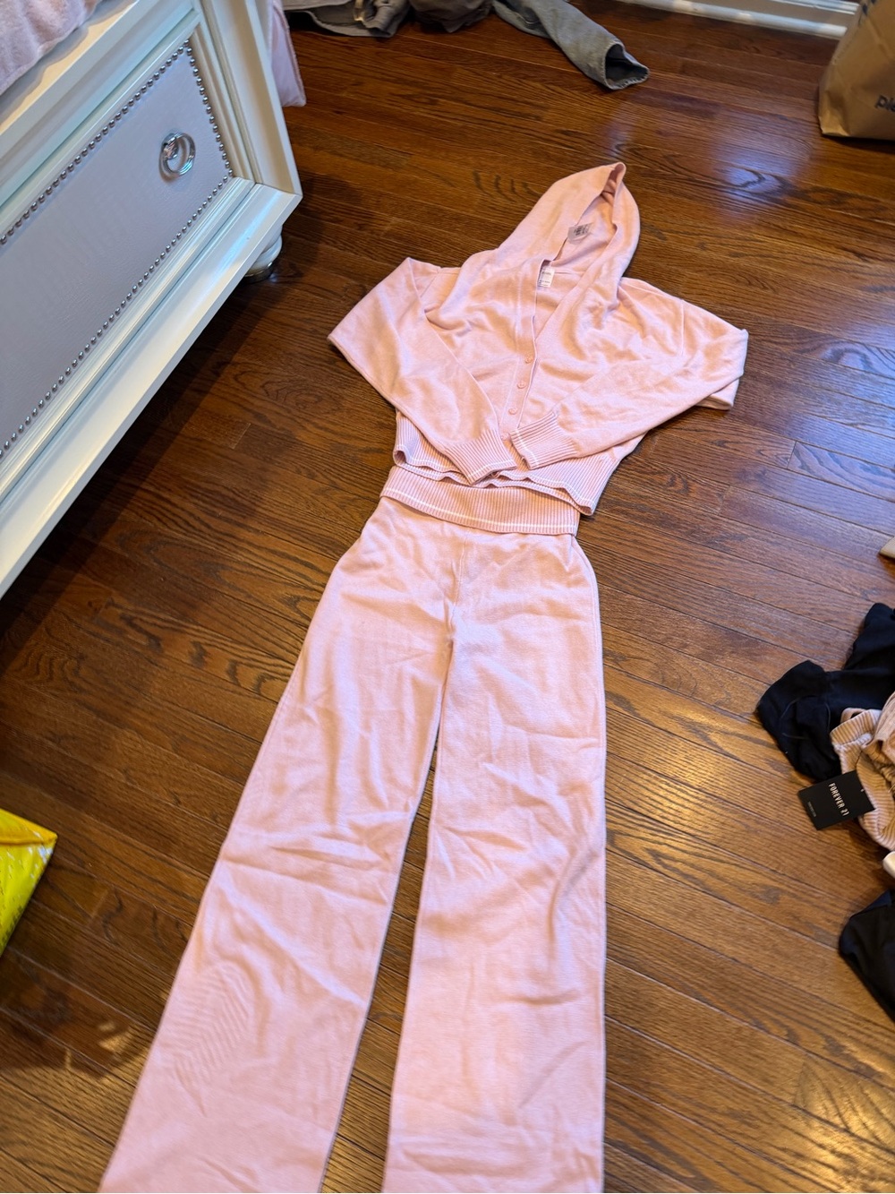 Gilly Hicks Pink Hooded Crop Top & Wide Leg Lounge Pants Set